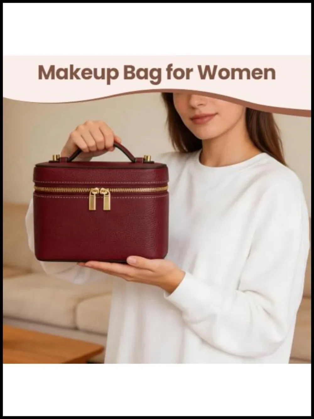 Hard Shell Faux Leather Makeup Bag Travel Cosmetic Organizer Case